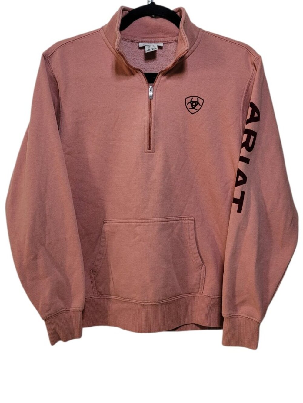 Ariat Foundation Logo Half Zip Sweatshirt Salmon Pink Pink Womens Pullover Small
